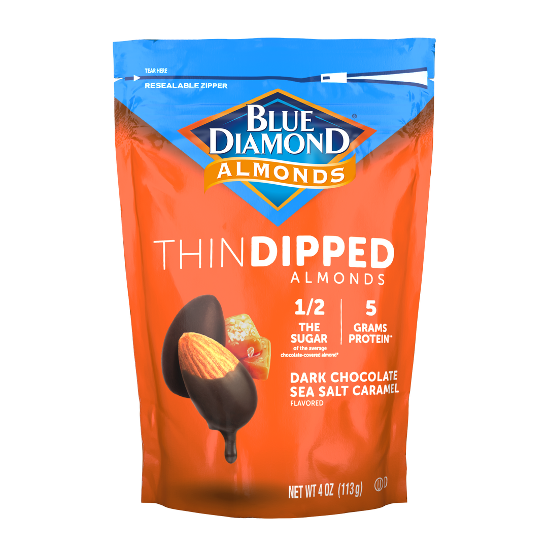 Blue Diamond Thin Dipped Almonds Dark Chocolate Sea Salt Caramel-4 oz.-8/Case