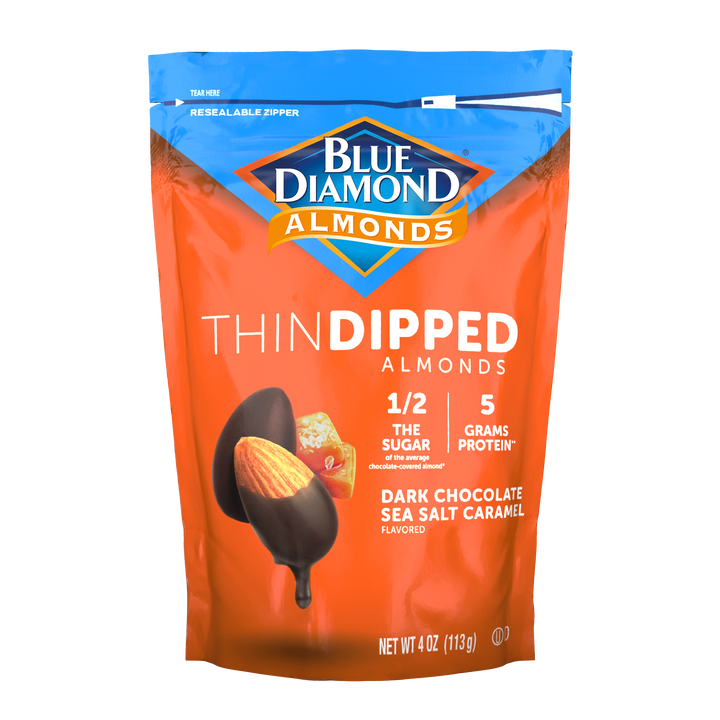 Blue Diamond Thin Dipped Almonds Dark Chocolate Sea Salt Caramel-4 oz.-8/Case