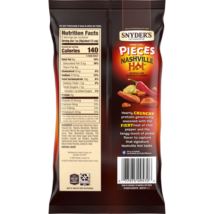 Snyder's Of Hanover Nashville Hot Pretzel Pieces-5 oz.-8/Case