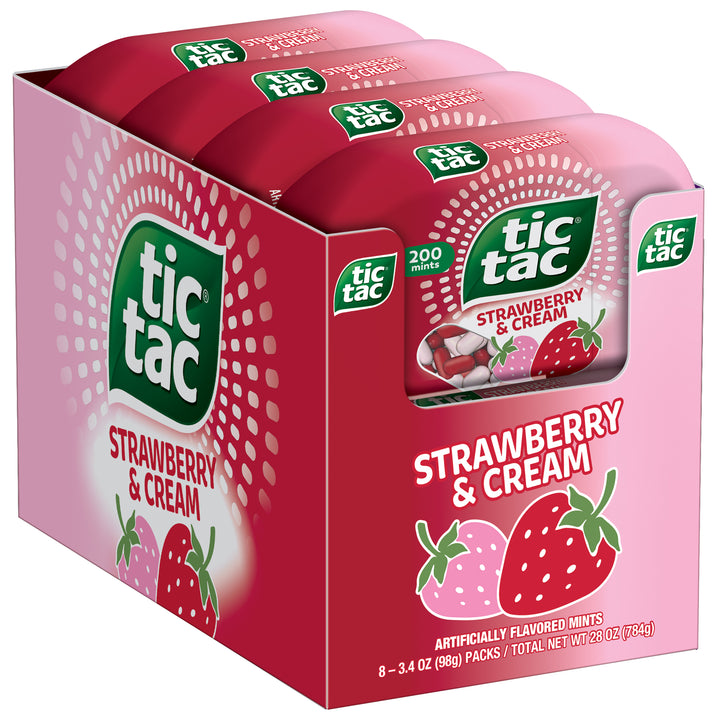 Tic Tac Fresh Breath Mints-Strawberry & Cream-Hard Candy Mints-3.4 Ozx8x6 Bottle Pack-3.4 oz.-8/Box-6/Case