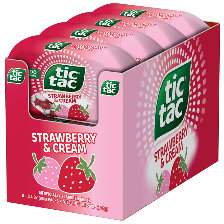 Tic Tac Fresh Breath Mints-Strawberry & Cream-Hard Candy Mints-3.4 Ozx8x6 Bottle Pack-3.4 oz.-8/Box-6/Case