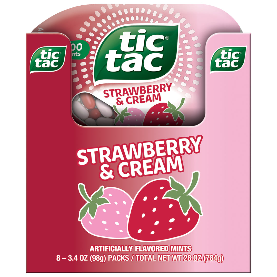 Tic Tac Fresh Breath Mints-Strawberry & Cream-Hard Candy Mints-3.4 Ozx8x6 Bottle Pack-3.4 oz.-8/Box-6/Case