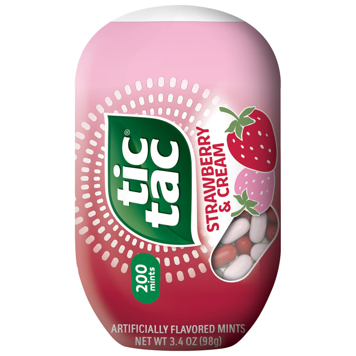 Tic Tac Fresh Breath Mints-Strawberry & Cream-Hard Candy Mints-3.4 Ozx8x6 Bottle Pack-3.4 oz.-8/Box-6/Case