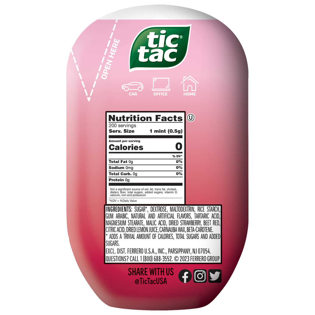 Tic Tac Fresh Breath Mints-Strawberry & Cream-Hard Candy Mints-3.4 Ozx8x6 Bottle Pack-3.4 oz.-8/Box-6/Case