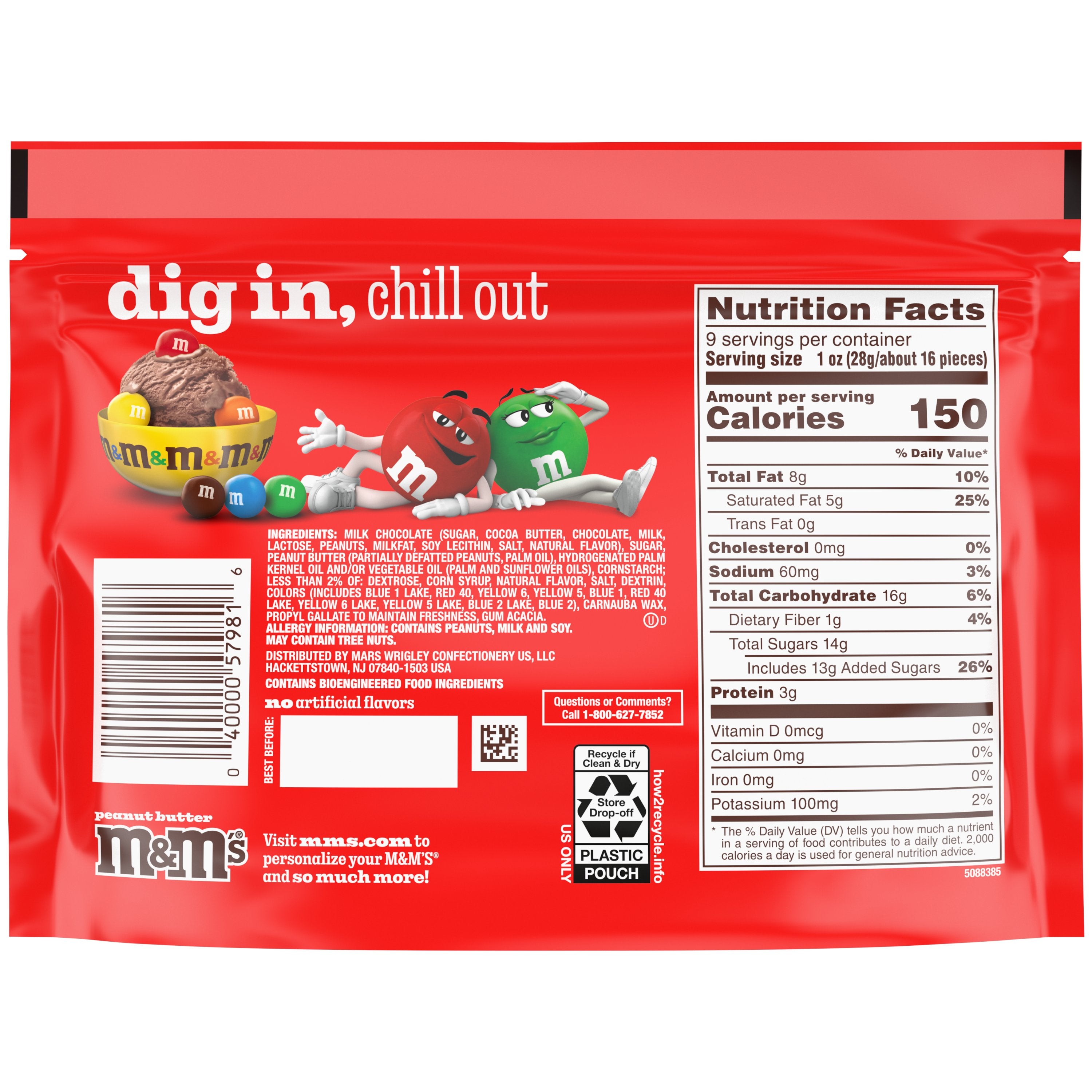 M&M's Peanut Butter Stand Up Pouch-9 oz.-8/Case MPN# 431123