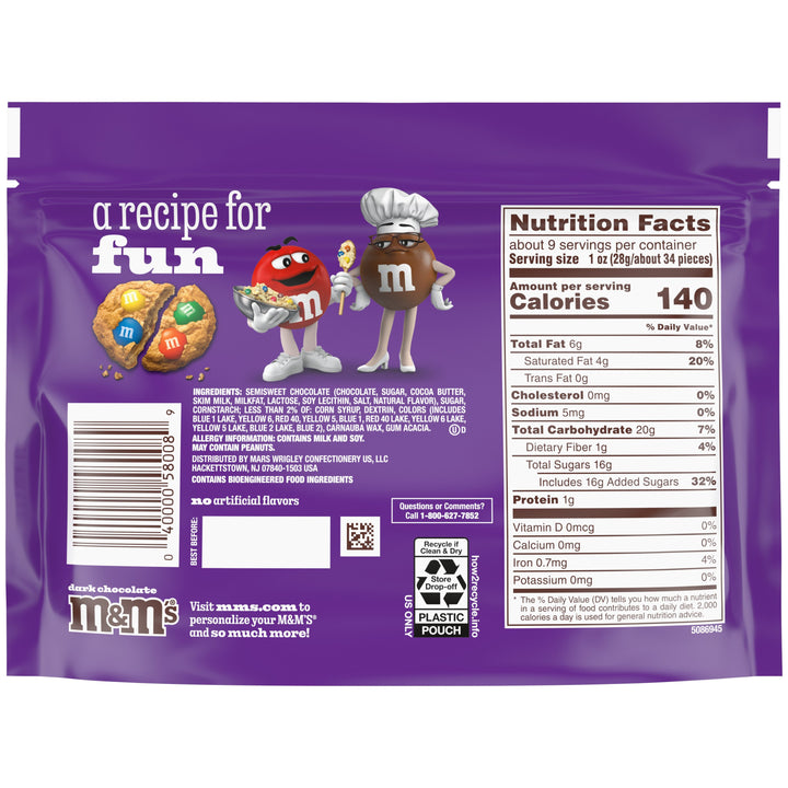 M&M's Dark Chocolate Stand Up Pouch-9.4 oz.-8/Case