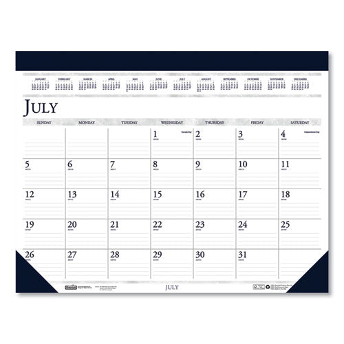 Recycled Academic Desk Pad Calendar, 22 X 17, White/blue Sheets, Blue Binding/corners, 14-month (july To Aug): 2023 To 2024