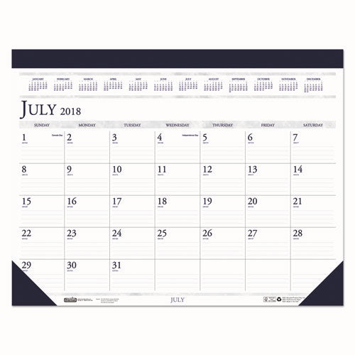 Recycled Academic Desk Pad Calendar, 22 X 17, White/blue Sheets, Blue Binding/corners, 14-month (july To Aug): 2023 To 2024