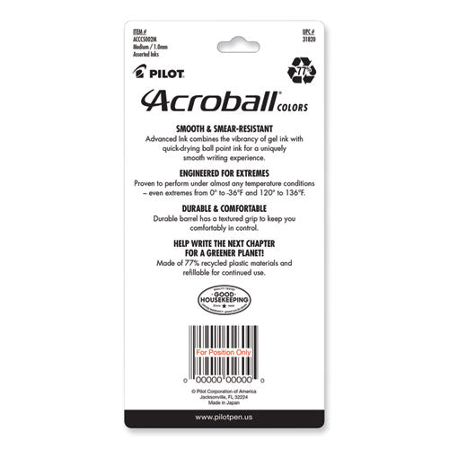 Acroball Colors Advanced Ink Ballpoint Pen, Retractable, Medium 1 Mm, Assorted Ink And Barrel Colors, 5/pack