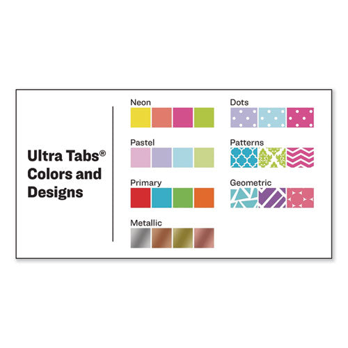 Ultra Tabs Repositionable Tabs, Margin Tabs: 2.5" X 1", 1/5-cut, Assorted Colors, 48/pack