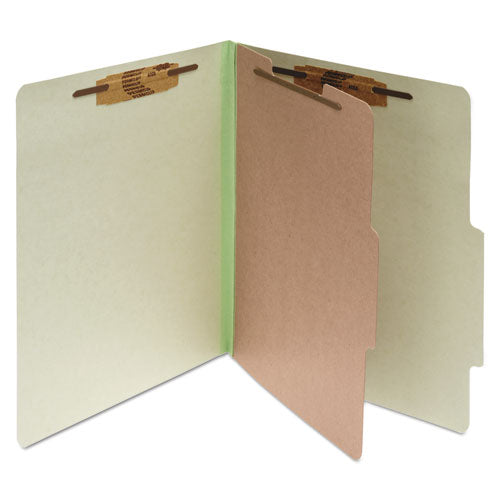 Pressboard Classification Folders, 2" Expansion, 1 Divider, 4 Fasteners, Legal Size, Leaf Green Exterior, 10/box