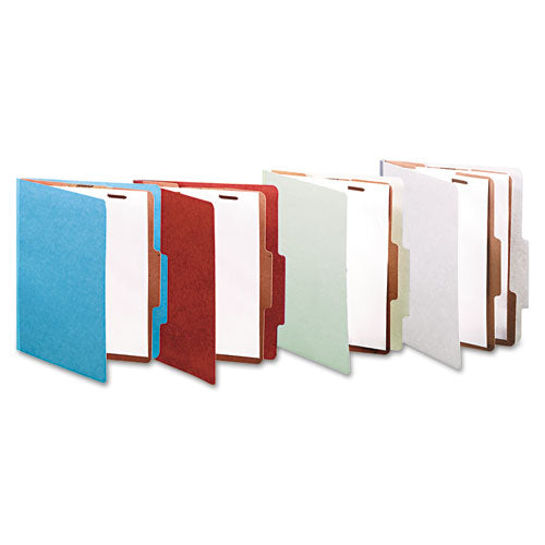 Pressboard Classification Folders, 2" Expansion, 1 Divider, 4 Fasteners, Legal Size, Leaf Green Exterior, 10/box