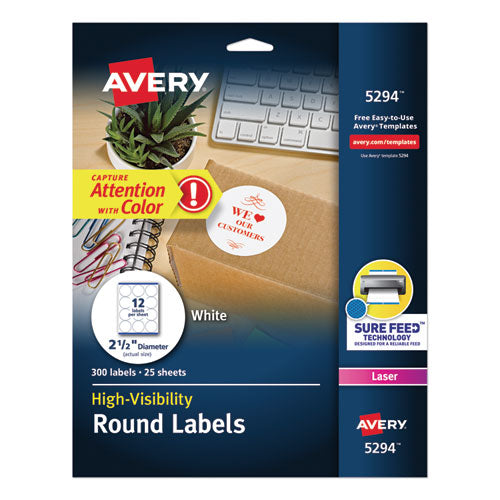 Permanent Laser Print-to-the-edge Id Labels W/surefeed, 1.66" Dia, White, 600/pk