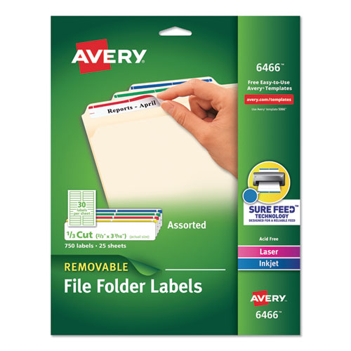 Removable File Folder Labels With Sure Feed Technology, 0.66 X 3.44, White, 30/sheet, 25 Sheets/pack