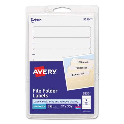 Removable File Folder Labels With Sure Feed Technology, 0.66 X 3.44, White, 30/sheet, 25 Sheets/pack