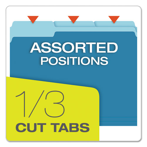 Colored File Folders, 1/3-cut Tabs: Assorted, Letter Size, Blue/light Blue, 100/box