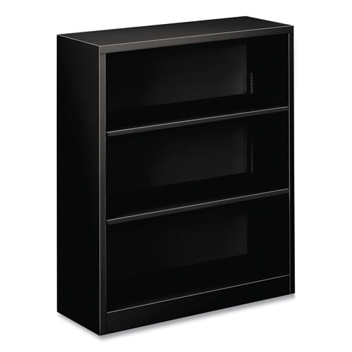 Metal Bookcase, Three-shelf, 34.5w X 12.63d X 41h, Black