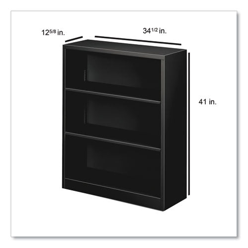 Metal Bookcase, Three-shelf, 34.5w X 12.63d X 41h, Black