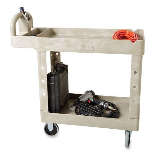 Heavy-duty Utility Cart With Lipped Shelves, Plastic, 2 Shelves, 500 Lb Capacity, 17.13" X 38.5" X 38.88", Beige