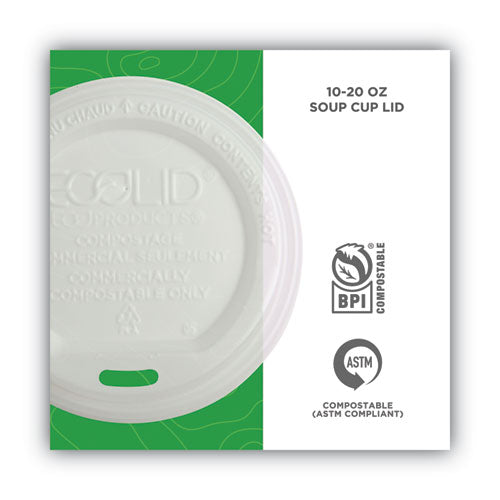 Ecolid Renewable/compostable Hot Cup Lid, Pla, Fits 10 Oz To 20 Oz Hot Cups, 50/pack, 16 Packs/carton