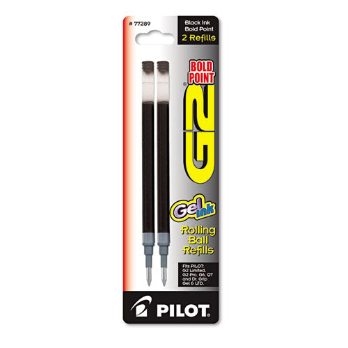 Refill For Pilot G2 Gel Ink Pens, Bold Conical Tip, Black Ink, 2/pack