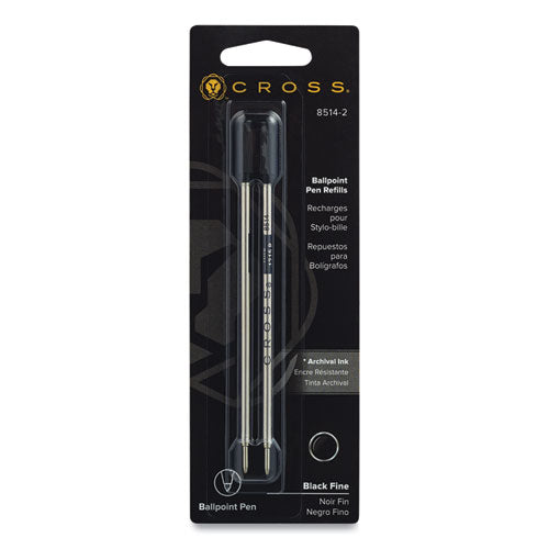 Refills For Cross Ballpoint Pens, Fine Conical Tip, Black Ink, 2/pack