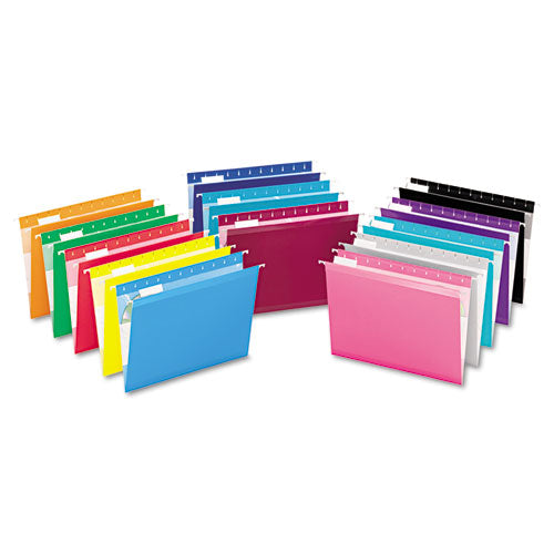 Colored Reinforced Hanging Folders, Letter Size, 1/5-cut Tabs, Teal, 25/box