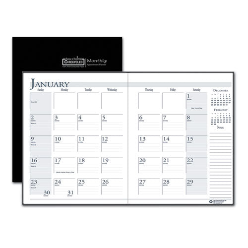 Recycled Ruled 14-month Planner With Stitched Leatherette Cover, 10 X 7, Black Cover, 14-month (dec To Jan): 2022 To 2024