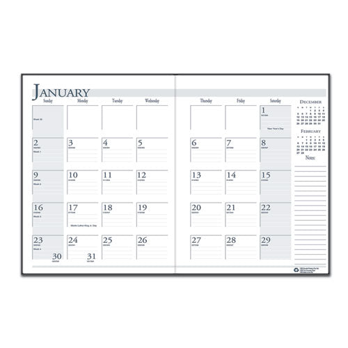 Recycled Ruled 14-month Planner With Stitched Leatherette Cover, 10 X 7, Black Cover, 14-month (dec To Jan): 2022 To 2024