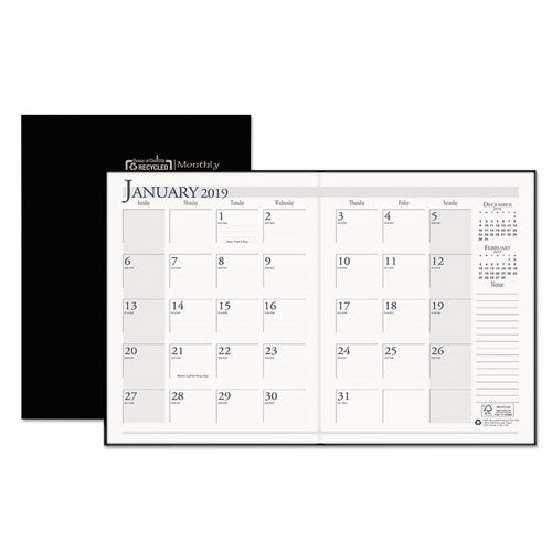 Recycled Ruled 14-month Planner With Stitched Leatherette Cover, 10 X 7, Black Cover, 14-month (dec To Jan): 2022 To 2024