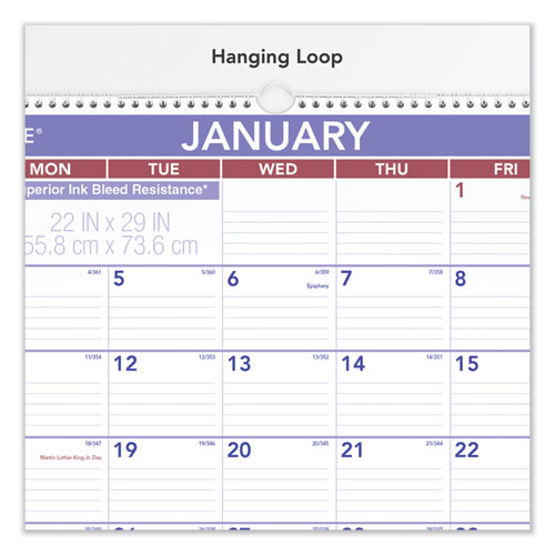 Two-month Wall Calendar, 22 X 29, White/blue/red Sheets, 12-month (jan To Dec): 2023