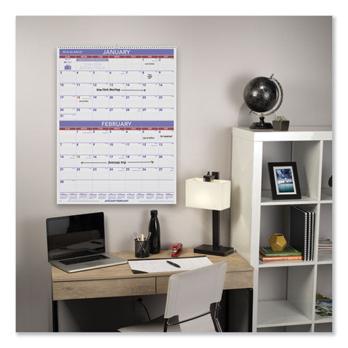 Two-month Wall Calendar, 22 X 29, White/blue/red Sheets, 12-month (jan To Dec): 2023