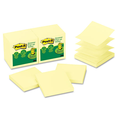 Original Recycled Pop-up Notes, 3" X 3", Canary Yellow, 100 Sheets/pad, 12 Pads/pack