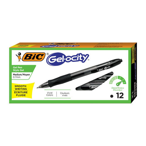 Gel-ocity Gel Pen, Retractable, Medium 0.7 Mm, Black Ink, Translucent Black Barrel, Dozen