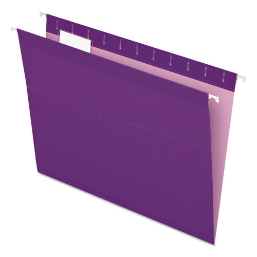 Colored Reinforced Hanging Folders, Letter Size, 1/5-cut Tabs, Violet, 25/box