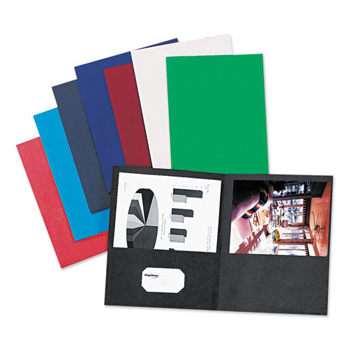 Twin-pocket Folder, Embossed Leather Grain Paper, 0.5" Capacity, 11 X 8.5, Dark Blue, 25/box