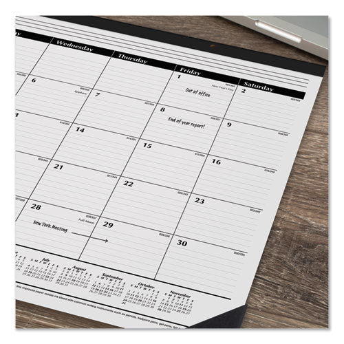 Ruled Desk Pad, 24 X 19, White Sheets, Black Binding, Black Corners, 12-month (jan To Dec): 2023