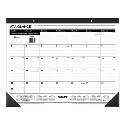 Ruled Desk Pad, 22 X 17, White Sheets, Black Binding, Black Corners, 12-month (jan To Dec): 2023