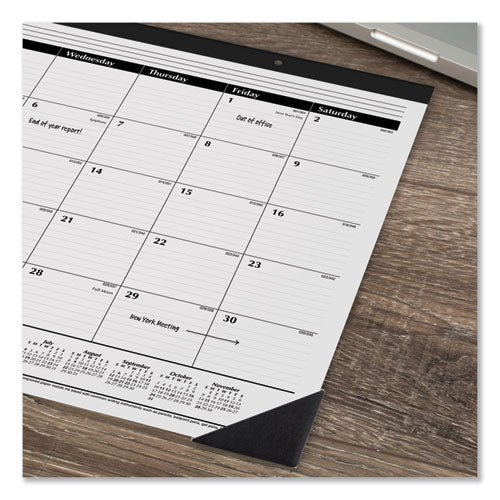 Ruled Desk Pad, 22 X 17, White Sheets, Black Binding, Black Corners, 12-month (jan To Dec): 2023