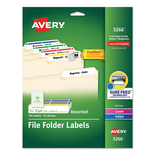 Permanent Trueblock File Folder Labels With Sure Feed Technology, 0.66 X 3.44, Blue/white, 30/sheet, 50 Sheets/box