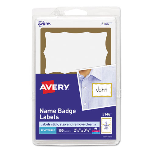 Printable Adhesive Name Badges, 3.38 X 2.33, White, 100/pack