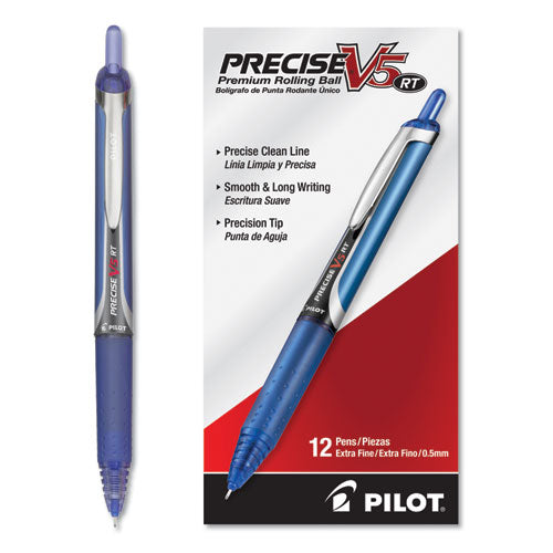 Precise V5rt Roller Ball Pen, Retractable, Extra-fine 0.5 Mm, Burgundy Ink, Burgundy/silver Barrel, Dozen