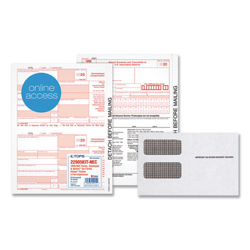 Five-part 1099-nec Online Tax Kit, Fiscal Year: 2022, Five-part Carbonless, 8.5 X 3.5, 3 Forms/sheet, 24 Forms Total