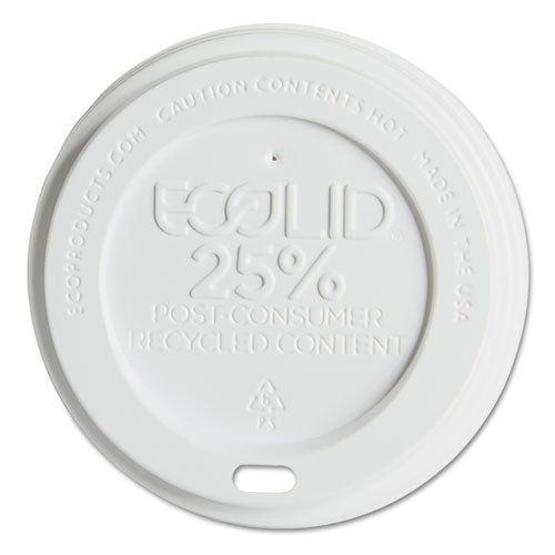 Ecolid 25% Recycled Content Hot Cup Lid, White, Fits 10 Oz To 20 Oz Cups, 100/pack, 10 Packs/carton