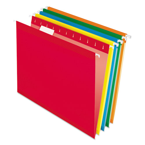 Colored Reinforced Hanging Folders, Legal Size, 1/5-cut Tabs, Red, 25/box