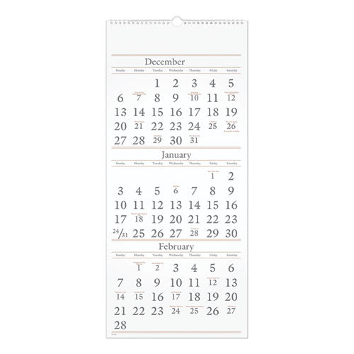 Three-month Reference Wall Calendar, 12 X 27, White Sheets, 15-month (dec To Feb): 2022 To 2024