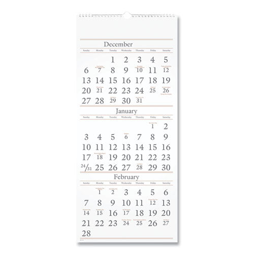 Three-month Reference Wall Calendar, 12 X 27, White Sheets, 15-month (dec To Feb): 2022 To 2024