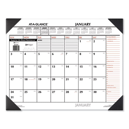 Two-color Monthly Desk Pad Calendar, 22 X 17, White Sheets, Black Corners, 12-month (jan To Dec): 2023