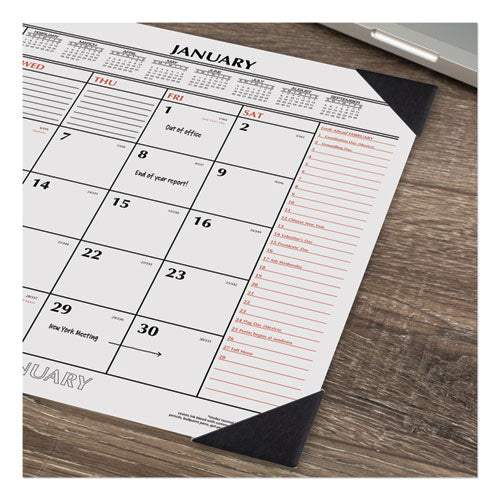 Two-color Monthly Desk Pad Calendar, 22 X 17, White Sheets, Black Corners, 12-month (jan To Dec): 2023