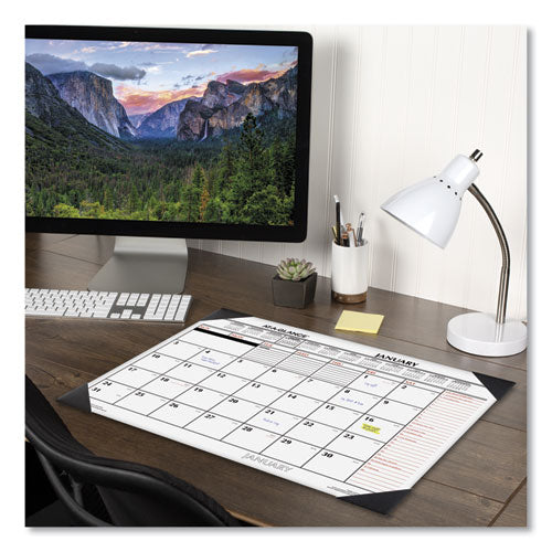 Two-color Monthly Desk Pad Calendar, 22 X 17, White Sheets, Black Corners, 12-month (jan To Dec): 2023